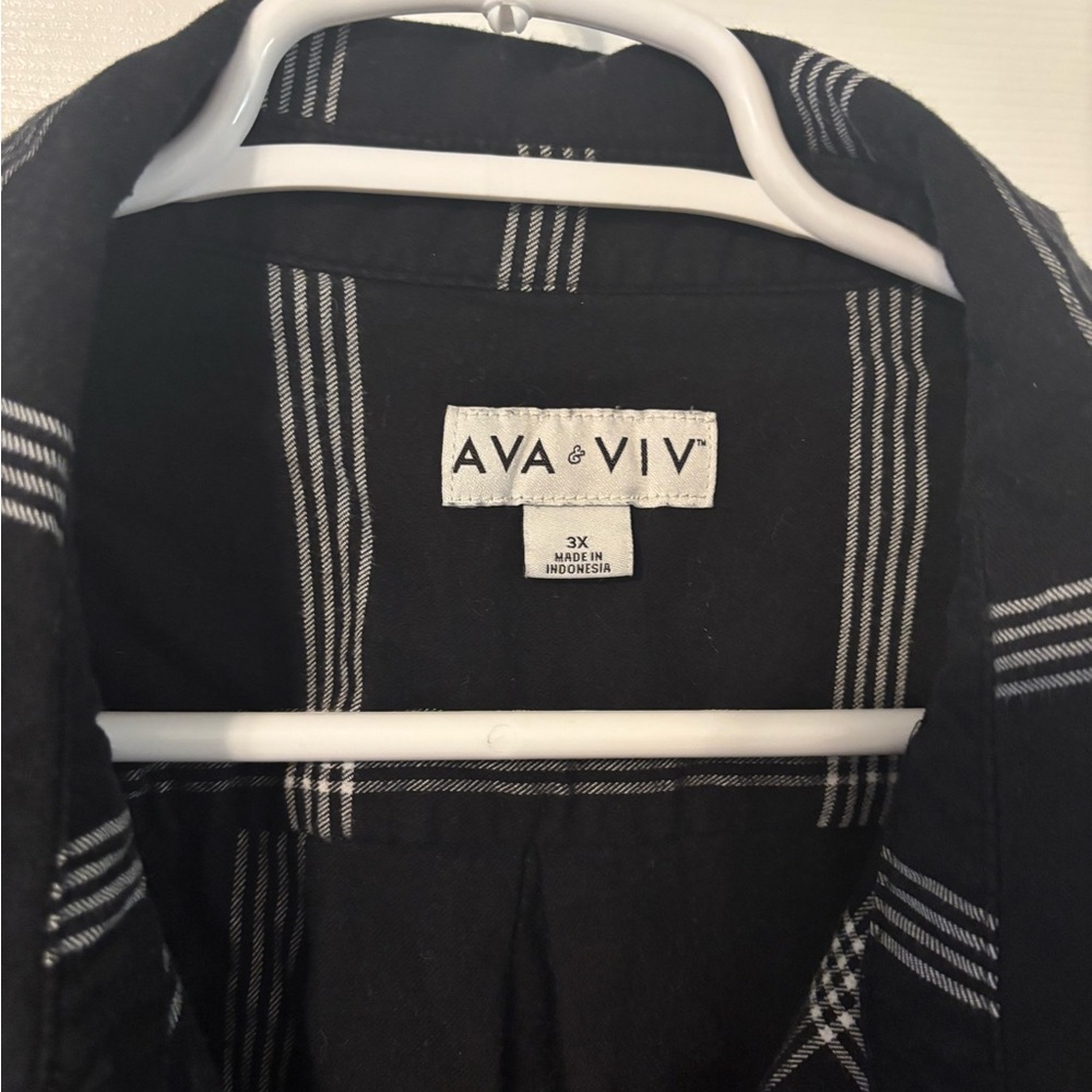 AVA AND VIV Black Windowpane Flannel Button Down Shirt 3X - Picture 3 of 3